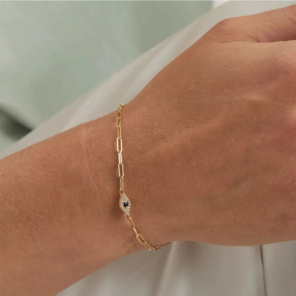 Diamond Evil Eye Paperclip Bracelet