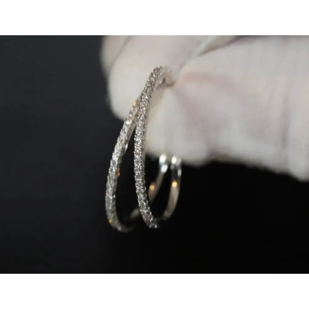 Diamond Hoop Earrings | Hoop Earrings | Womens Big Diamond Earrings | Silver Hoop Earrings with Diamonds | Womens Hoop Earrings | Earrings