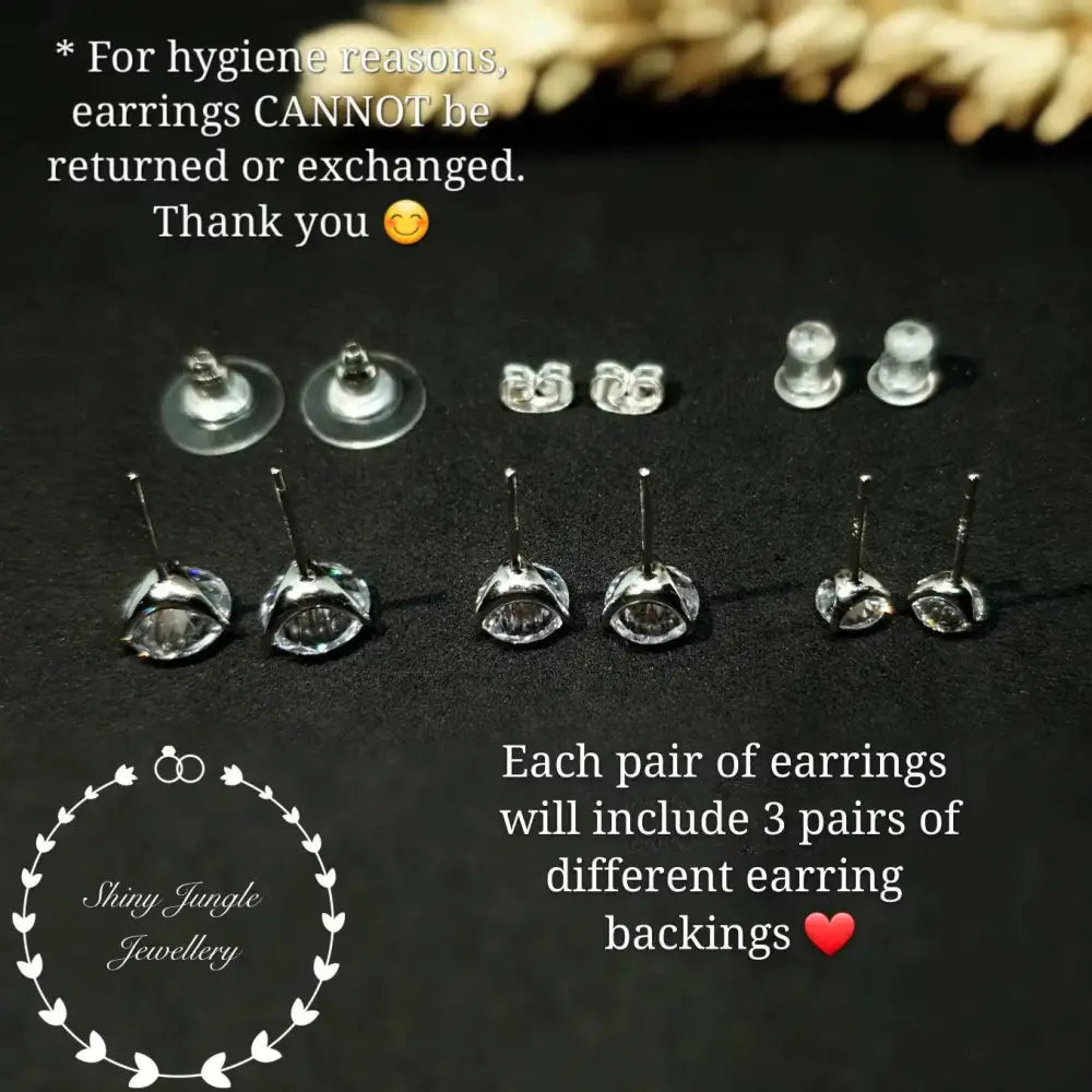 Diamond Stud Earrings, 0.5, 1 & 2 Carat Man Made Diamond Simulant Studs, 14K White Gold Plated Silver 3 Prong Set, Mothers Day Gift with Box