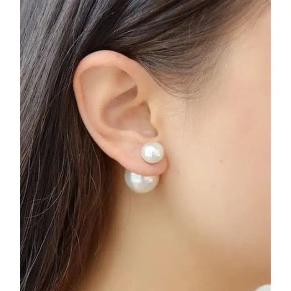 Double Faux Pearl Earrings, Bridal Wedding Jewelry