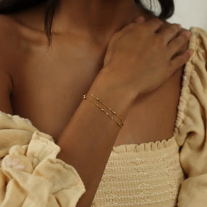 Duo Bead Chain Bracelet by Caitlyn Minimalist • Dainty Gold Bracelet • Fine Beaded Chain Bracelet • Birthday Gifts for Women • BR016