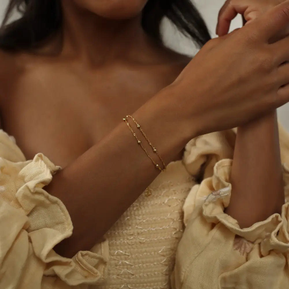 Duo Bead Chain Bracelet by Caitlyn Minimalist • Dainty Gold Bracelet • Fine Beaded Chain Bracelet • Birthday Gifts for Women • BR016