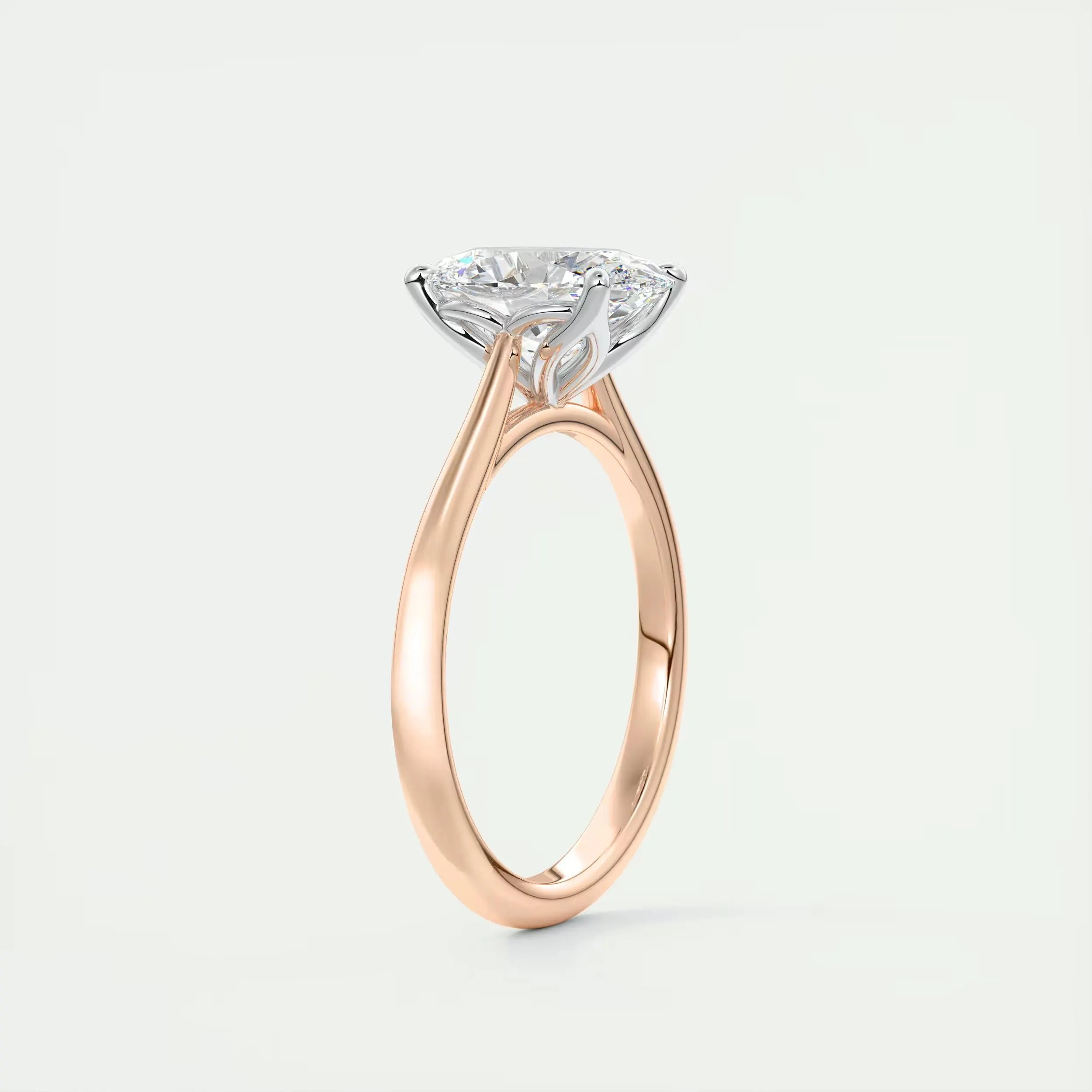 2.00 Oval Cut Lab Grown Diamond Solitaire Ring, 14K Solid Gold Two Tone Flower Engagement Ring, Wedding Ring, Bridal Ring, Anniversary Gift.