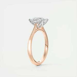 2.00 Oval Cut Lab Grown Diamond Solitaire Ring, 14K Solid Gold Two Tone Flower Engagement Ring, Wedding Ring, Bridal Ring, Anniversary Gift.