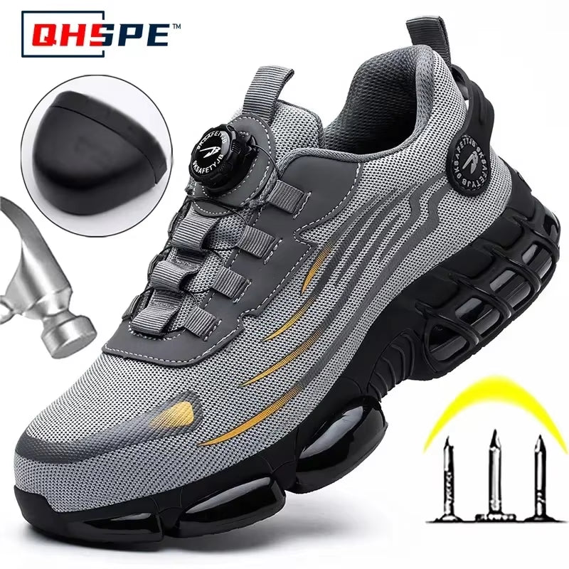Rotating Button New Safety Shoes Men Anti-Smash Anti-Puncture Work Shoes Fashion Men Sport Shoes Security Protective Boots Men