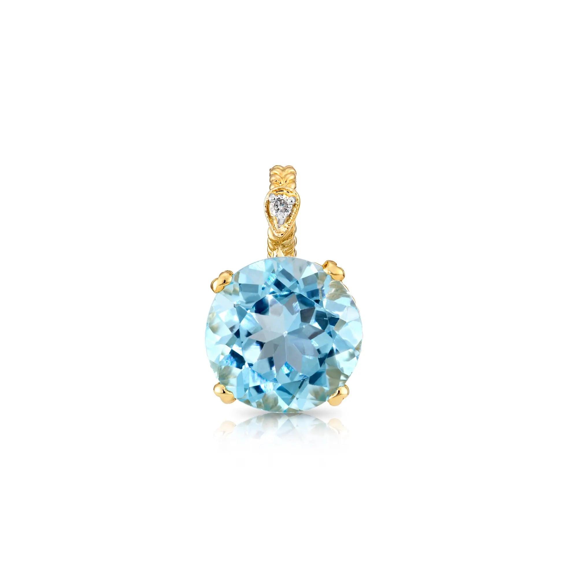 Stunning 14K Solid Gold Sky Blue Topaz & Diamond Accent Charm Pendant.