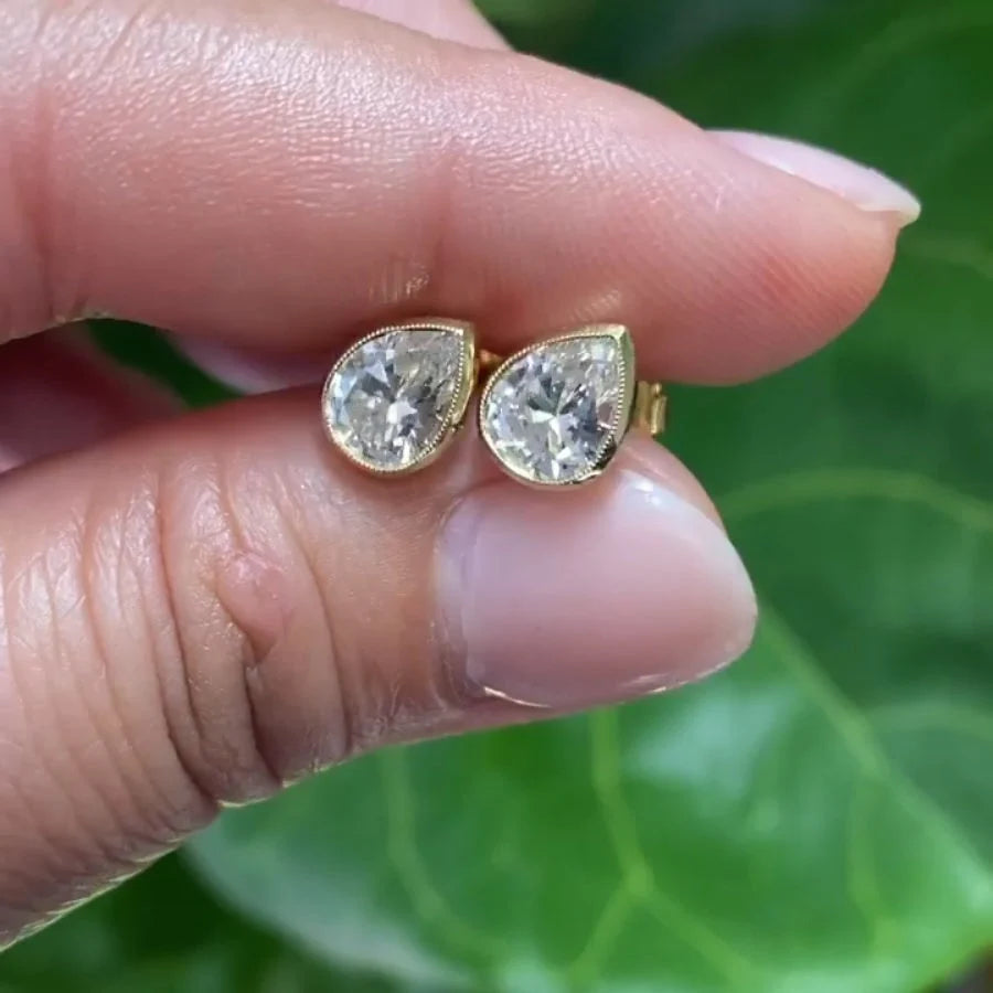Tear Drop Pear Cut 2CTW Simulated Diamond Earrings Bezel Set, 14K Yellow Gold Earrings Women'S, Moissanite Earrings Push Backs, Gift for Her