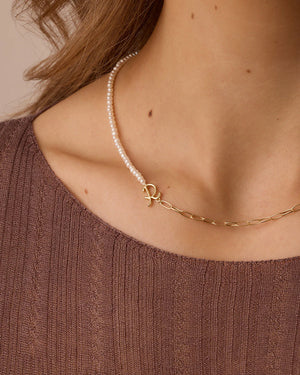 Lou Pearl Alphabet Necklace NikNenz™ Premium Gold & Diamonds