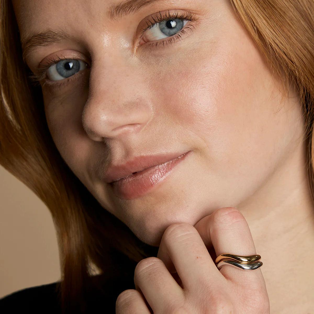 Mixed Metal Wave Ring Stacking Set - Elevate Your Style!.
