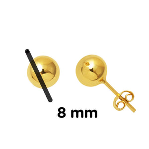 14K Solid Gold Ball Stud Earrings, Yellow Gold Ball Earrings 8Mm, Gold round Ball Stud Sleeper Earrings, Classic Jewelry