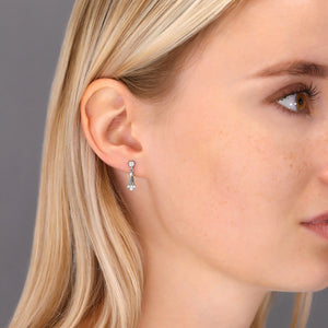 CZ Dangle Stud Earrings, Three Spoke in Sterling Silver