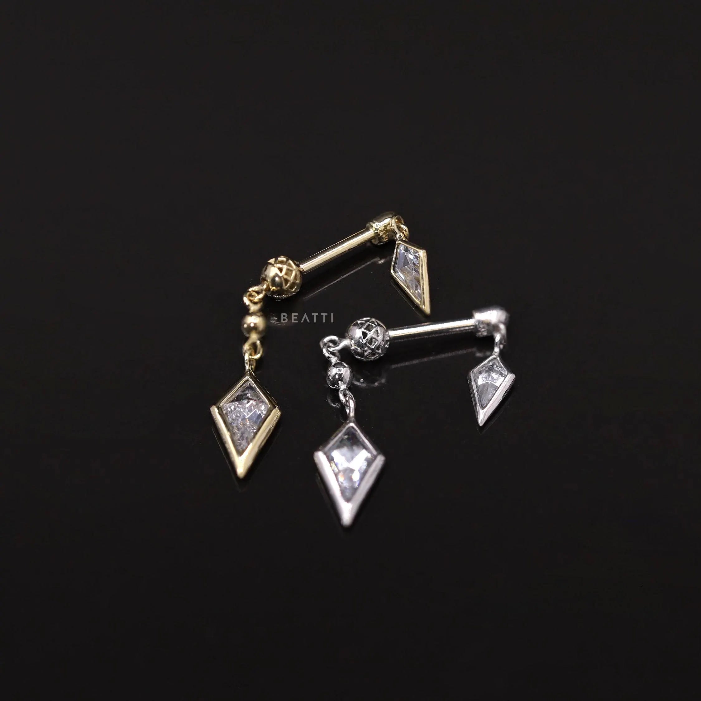 BEATTI Riké • 14K Solid Gold Double Diamond Barbell • Cartilage Earring • Forward Helix