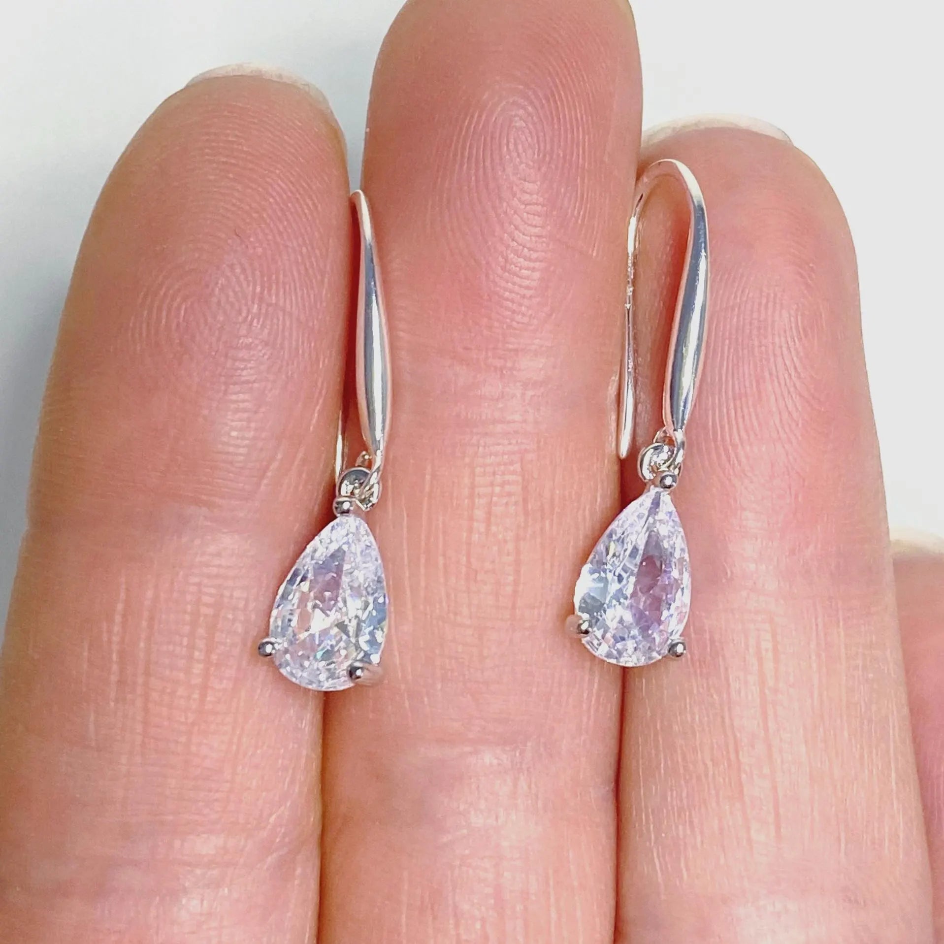Teardrop Crystal Earrings: Sterling Silver Hooks, CZ Diamond Simulation