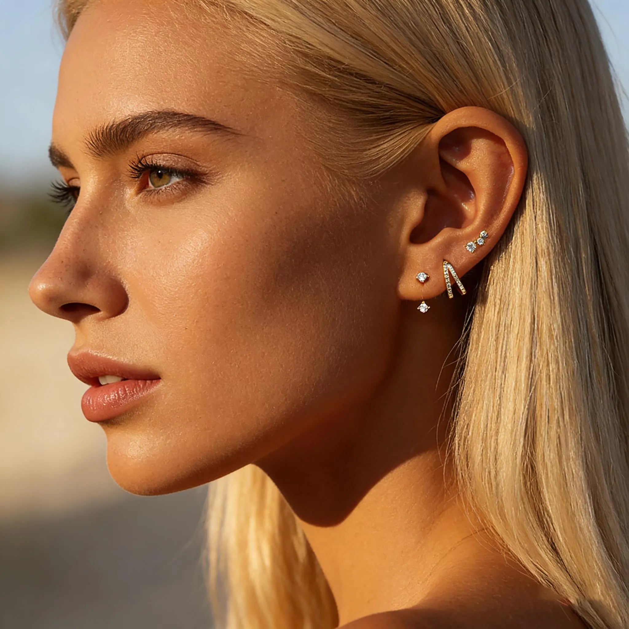 Gold Plated Earrings Set for Women Cubic Zirconia Stud Hoop Earrings Stack Female Casual Daily Jewelry Accessories