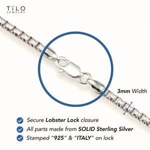 Sterling Silver Italian Box Chain Bracelet, 7.5"