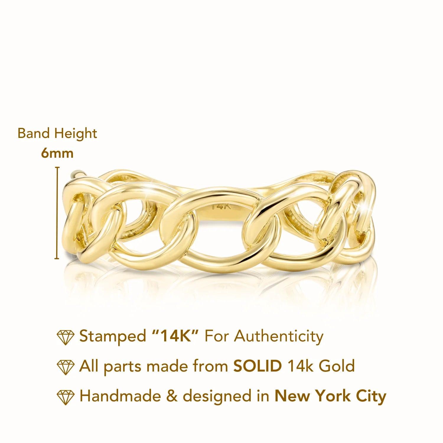 Bold 14K Gold Cuban Chain Ring – Luxurious Chunky Link Design, Perfect Gift for Birthdays and Everyday Elegance.