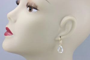 Natural Crystal Clear Quartz Earrings Sterling Silver 14K Solid Gold or 14K Rose Gold Filled Teardrop Dangle Smooth Teardrops Simple Daily