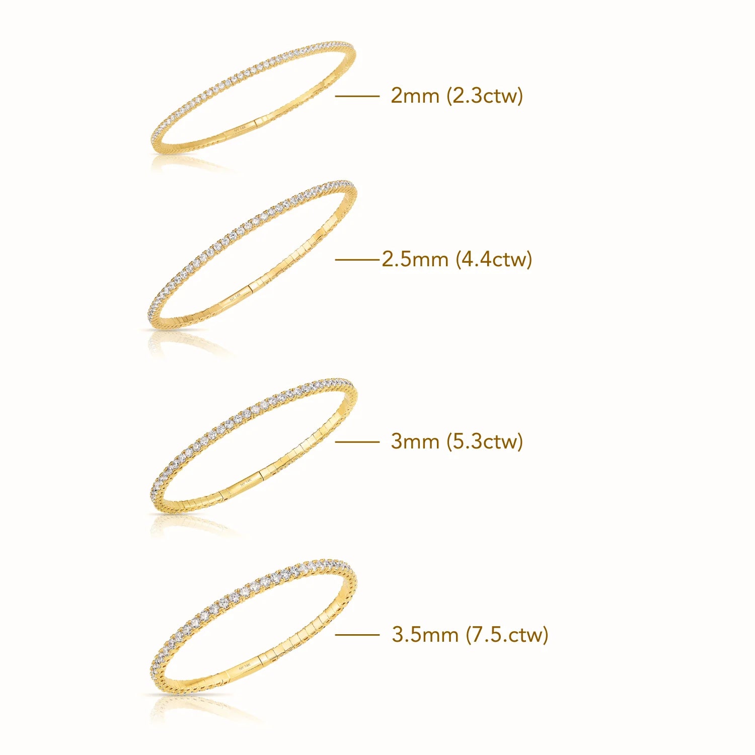 14K Yellow Gold Tennis Bangle Bracelet, with Simulated Diamonds, 7In