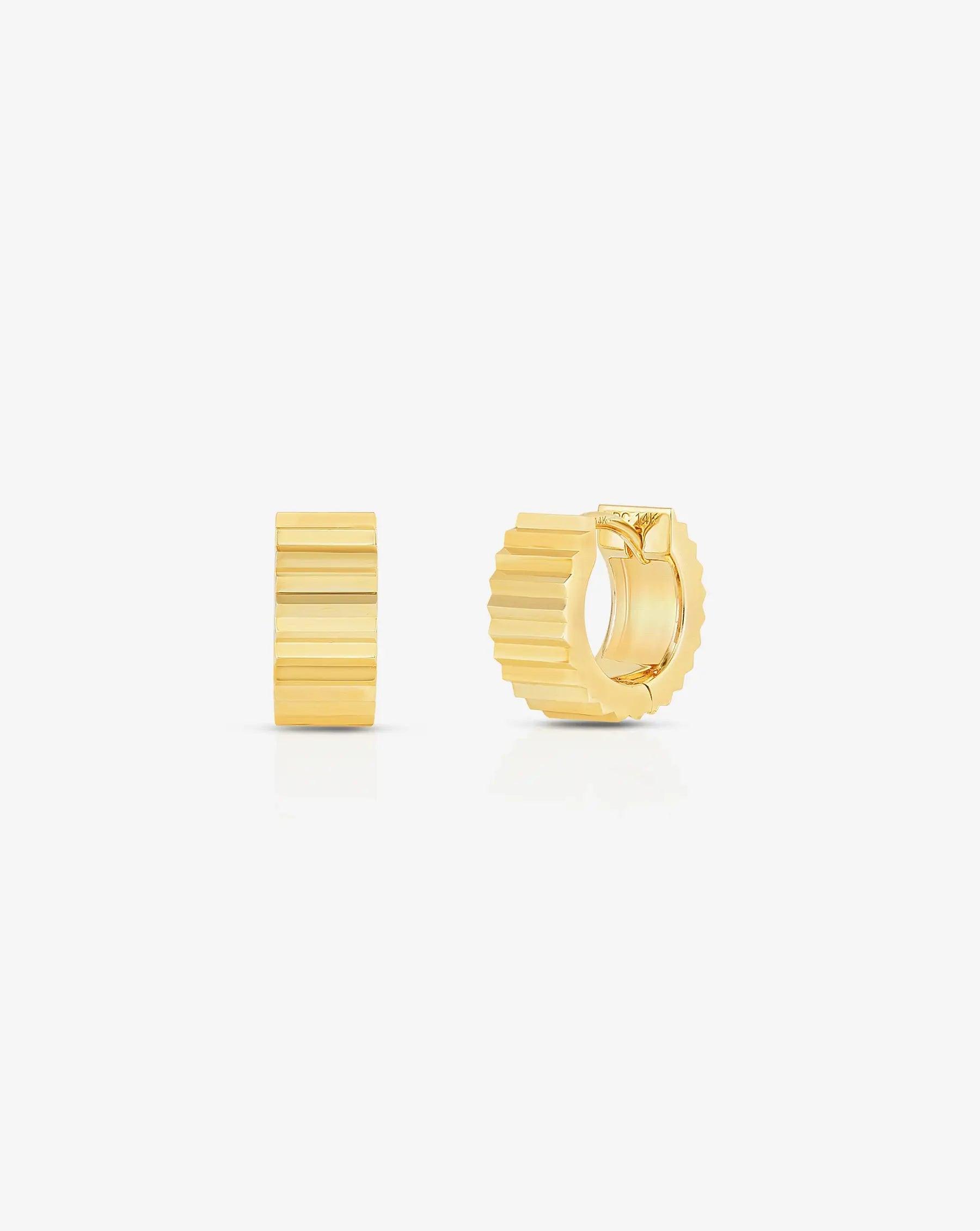 Elegant Wide Gold Fluted Hoop Earrings.