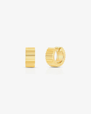 Elegant Wide Gold Fluted Hoop Earrings.