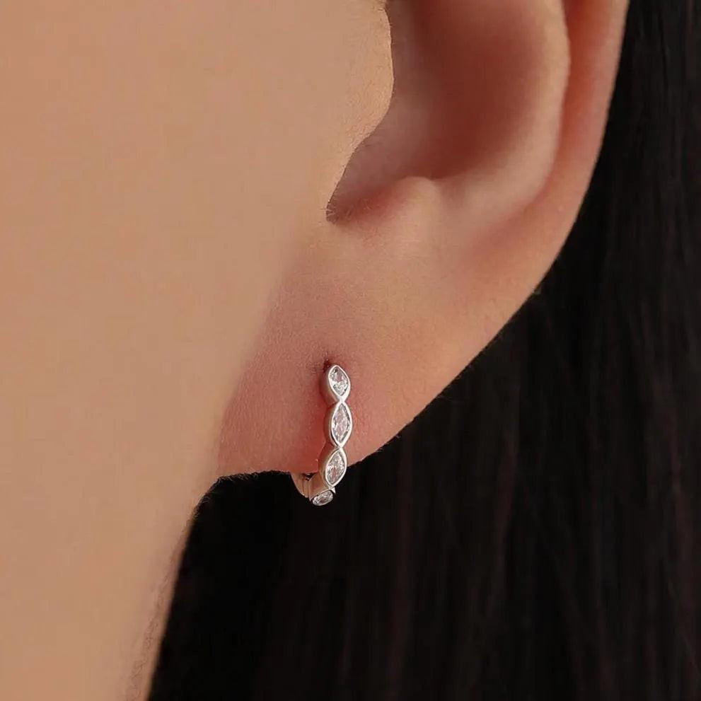 Marquise CZ Huggie Hoop Earrings Sterling Silver – Minimalist Silver or Gold Simple Hoops.