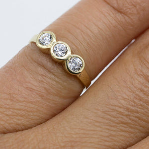 Kids Three-Stone CZ Pinky Ring Real 10K Yellow Gold Size 3