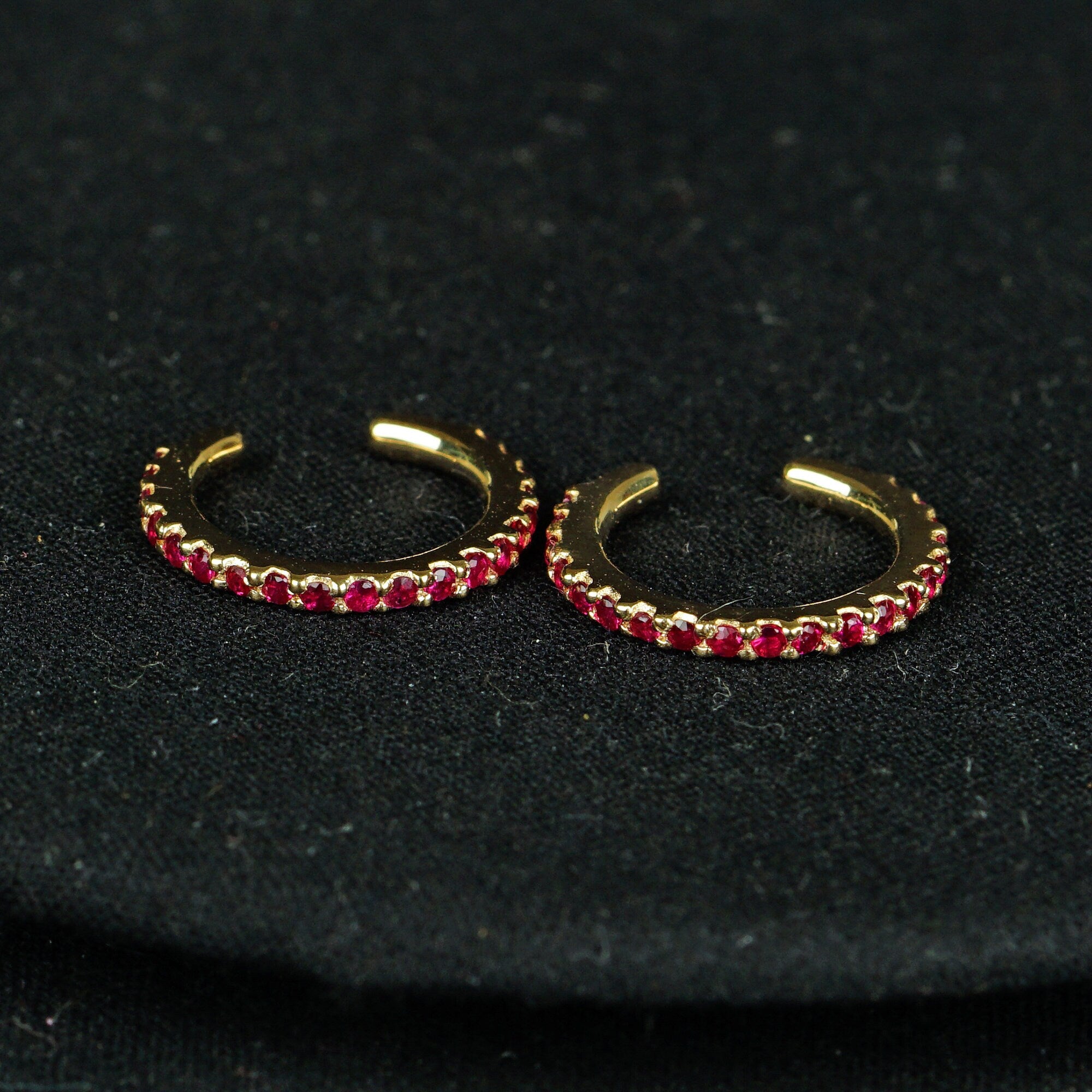 Solid 14K Yellow Gold Cartilage Cuff Earrings Black Diamond Peach Sapphire Gemstone Ruby Jewelry Ear Cuff Gift Christmas New Design (Single)