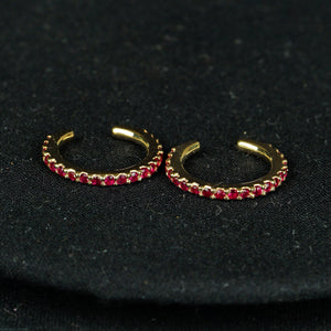 Solid 14K Yellow Gold Cartilage Cuff Earrings Black Diamond Peach Sapphire Gemstone Ruby Jewelry Ear Cuff Gift Christmas New Design (Single)