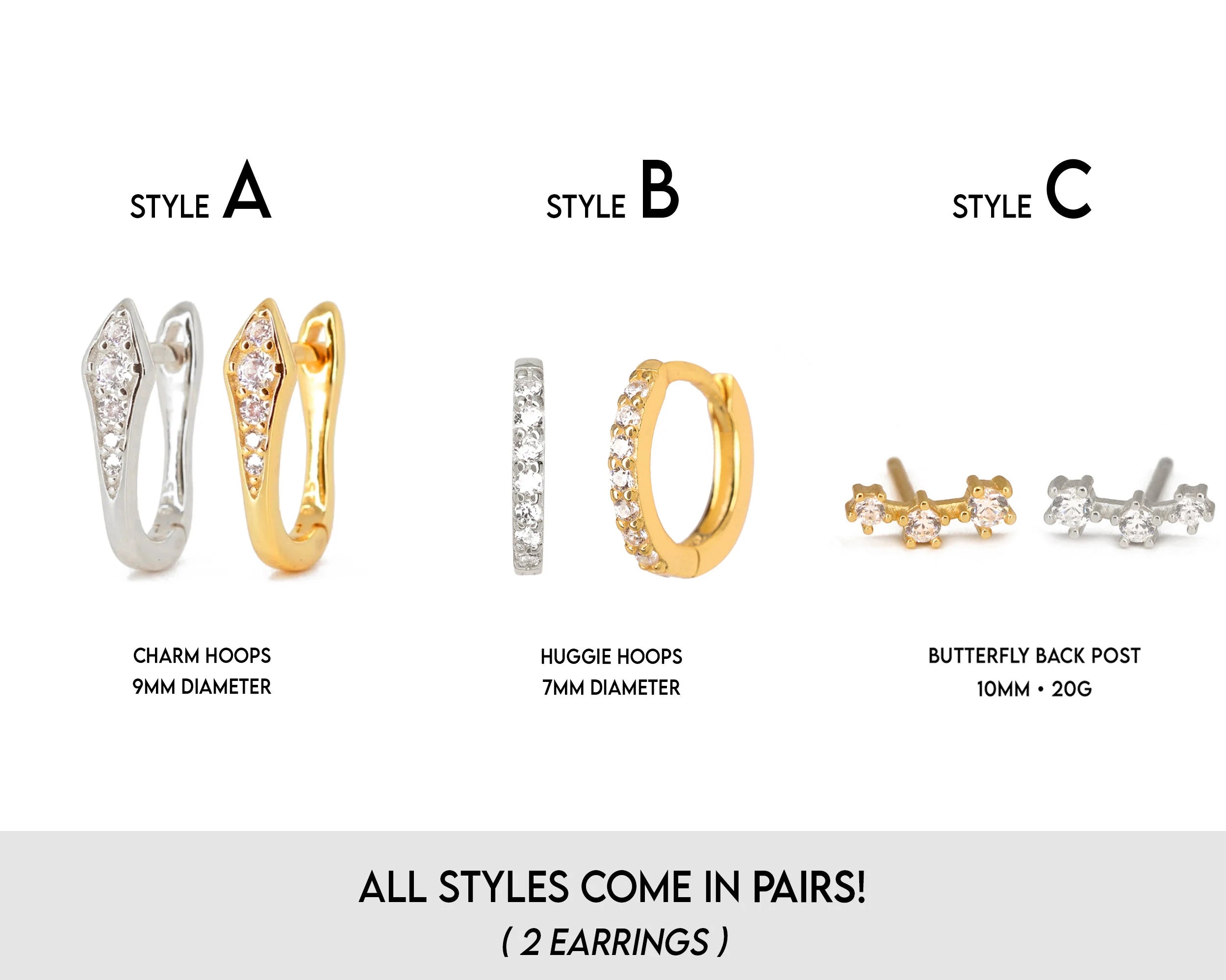 Diamond Paved Huggie Hoop Earring Gift Set • Sterling Silver