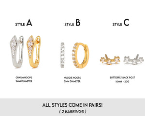 Diamond Paved Huggie Hoop Earring Gift Set • Sterling Silver