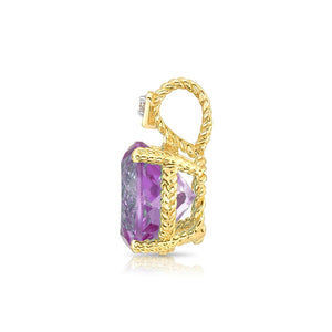 Stunning 14K Yellow Gold Amethyst & Diamond Pendant Necklace.