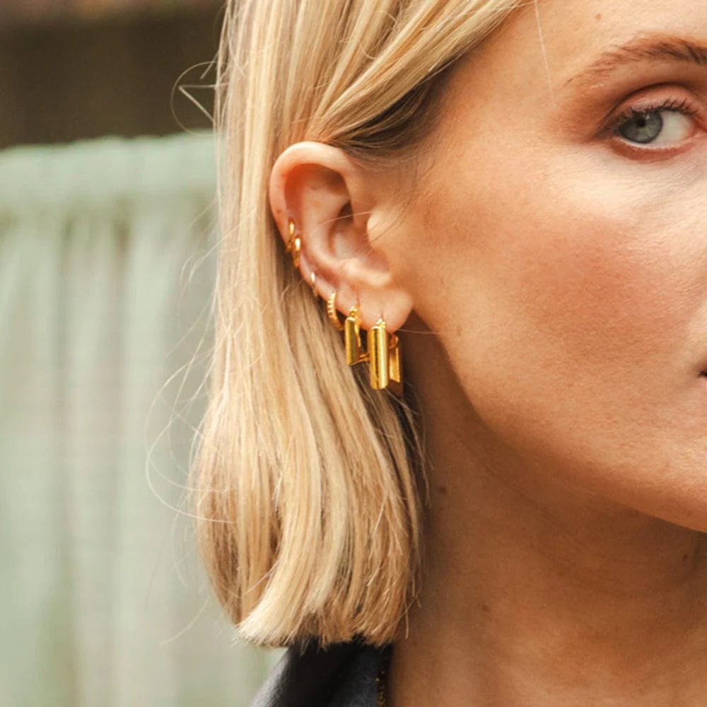 Polly Chubby Square Hoop Earrings 18Ct Gold Plate