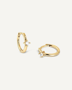Dainty 925 Sterling Silver Gold CZ Diamond Huggie Hoop Earrings Set - Tiny Minimalist Design.