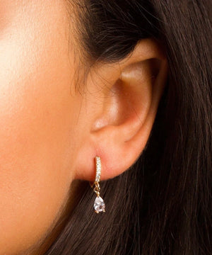 Diamond Drop Gold Huggie Hoop Earrings - Gift for Women