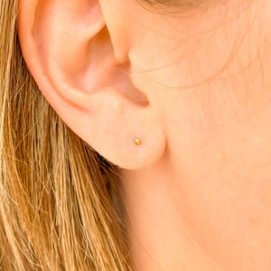 Elegant 14K Solid Gold Tiny Ball Stud Earrings - 1.9mm Minimalist Dot Design.