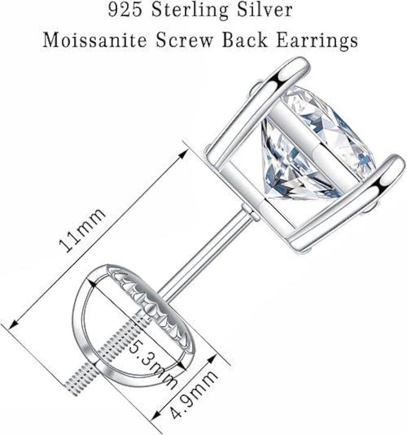 Moissanite Stud Earrings 3Mm–10Mm, 925 Sterling Silver Screw Back, VVS1 GRA Certified, Diamond Alternative Studs for Men Women, Mothers Day