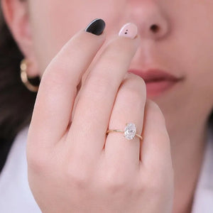 Oval Moissanite Engagement Ring: 14K Yellow Gold Promise Ring