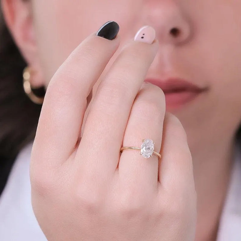 Oval Moissanite Engagement Ring: 14K Yellow Gold Promise Ring