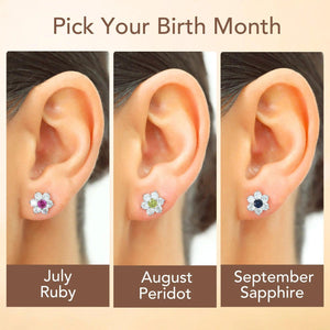 Elegant Flower Gemstone Stud Earrings in Sterling Silver - Stunning Simulated Birthstone CZ Jewelry for Women & Girls, Available in 12 Vibrant Colors.