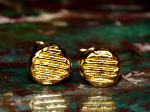 Sleek 24K Gold 5mm Minimalist Parallel Line Stud Earrings - Timeless Solid Gold Design.