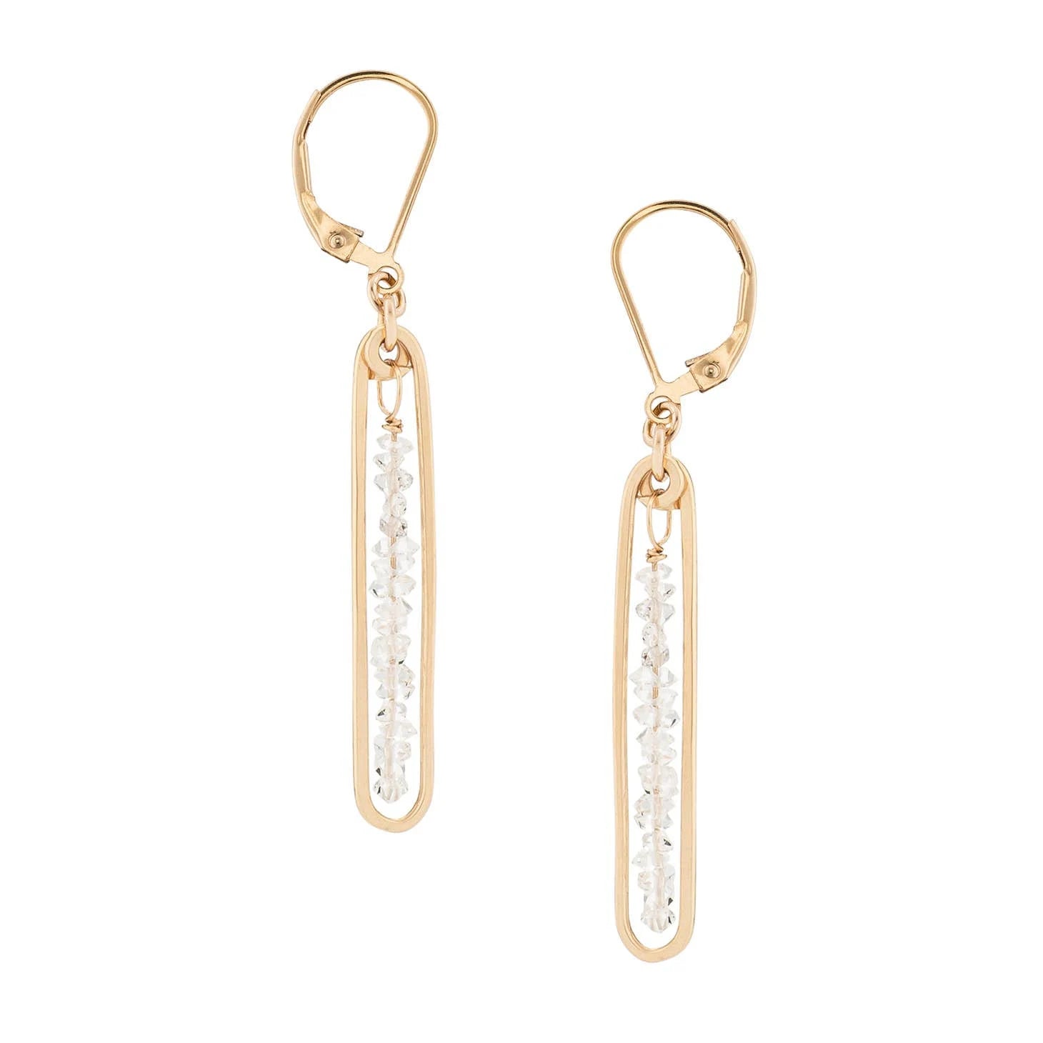 Elegant Herkimer Diamond Drop Earrings: Handmade Gold Gemstone Jewelry for Modern Brides