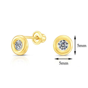 Solid 10K Yellow Gold Tiny Bezel Set Cubic Zirconia Stud Earrings