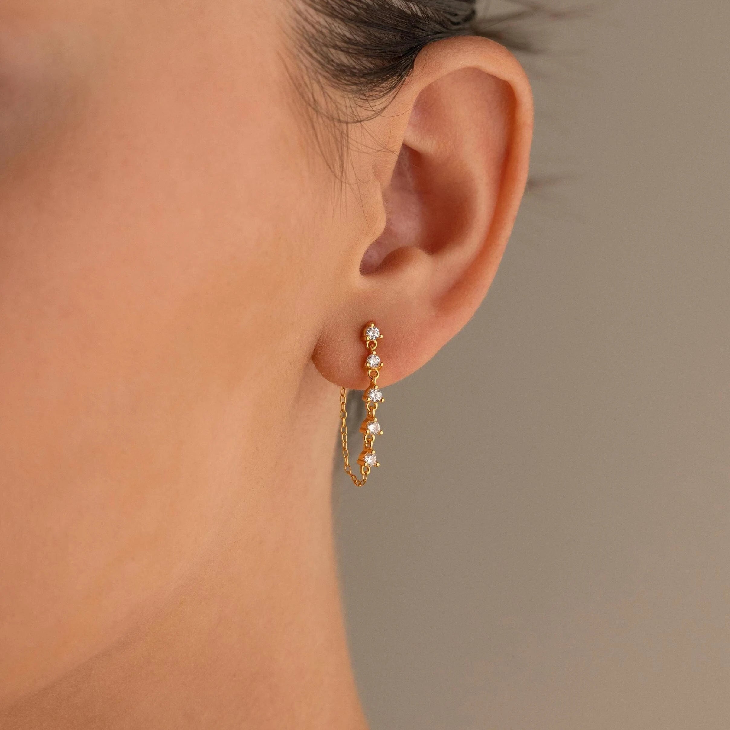 Diamond Drop Chain Earrings by Caitlyn Minimalist • Dainty Diamond Dangle Stud Earrings • Vintage Bridal Jewelry • Gift for Her • ER584