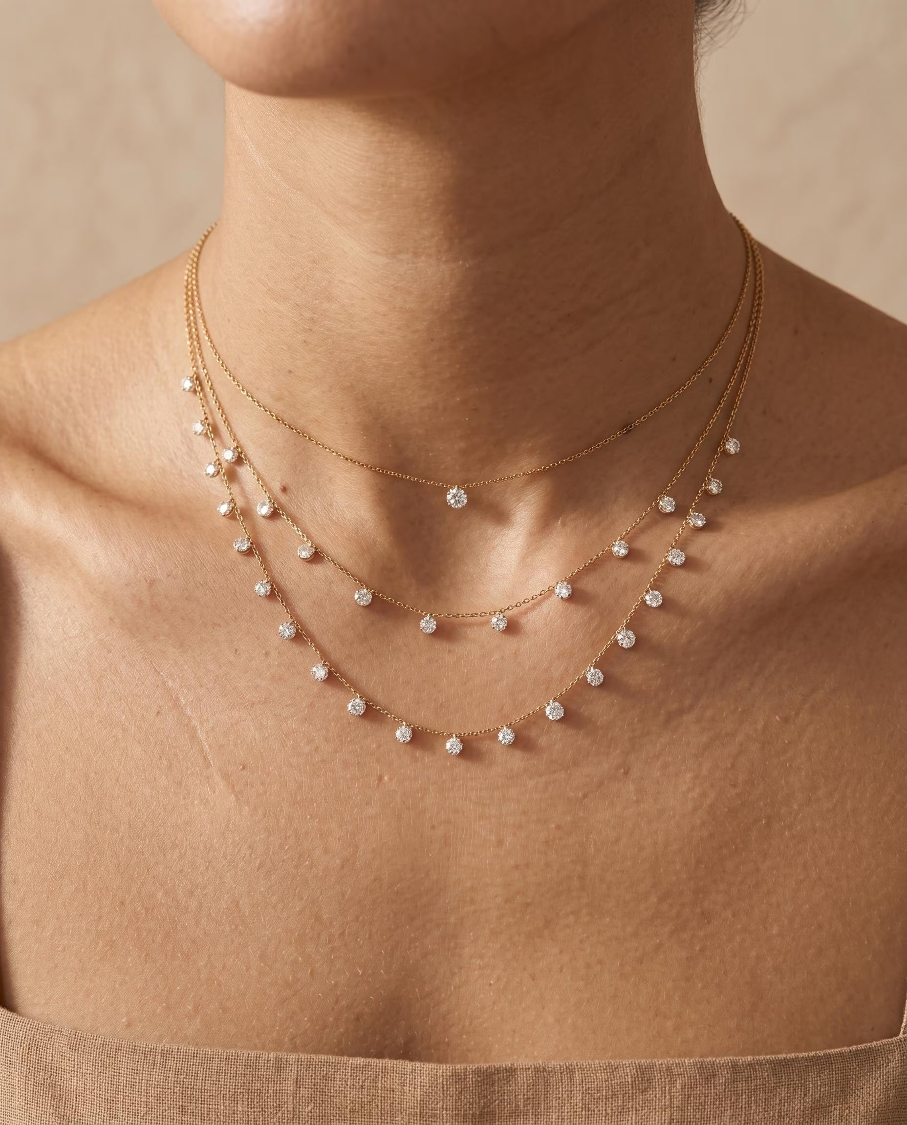 18K Solid Gold Pierced Diamond Necklace｜0.25Ct Pierced Diamond Choker｜Drilled Lab Diamond Pendant｜Delicate Fine Jewellery
