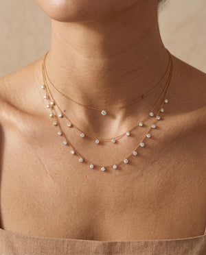 18K Solid Gold Pierced Diamond Necklace｜0.25Ct Pierced Diamond Choker｜Drilled Lab Diamond Pendant｜Delicate Fine Jewellery