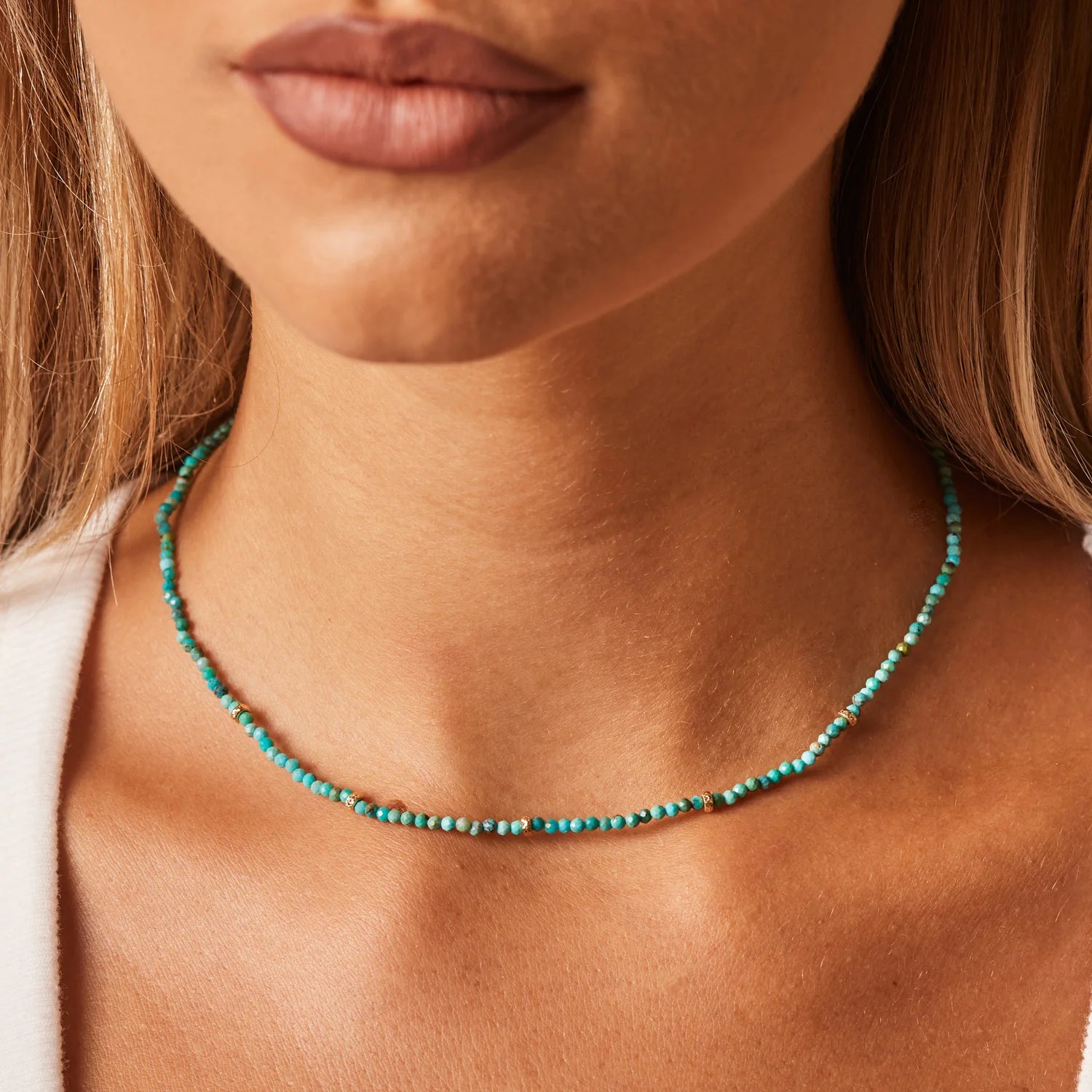 Turquoise & Faceted Gold Bead Necklace