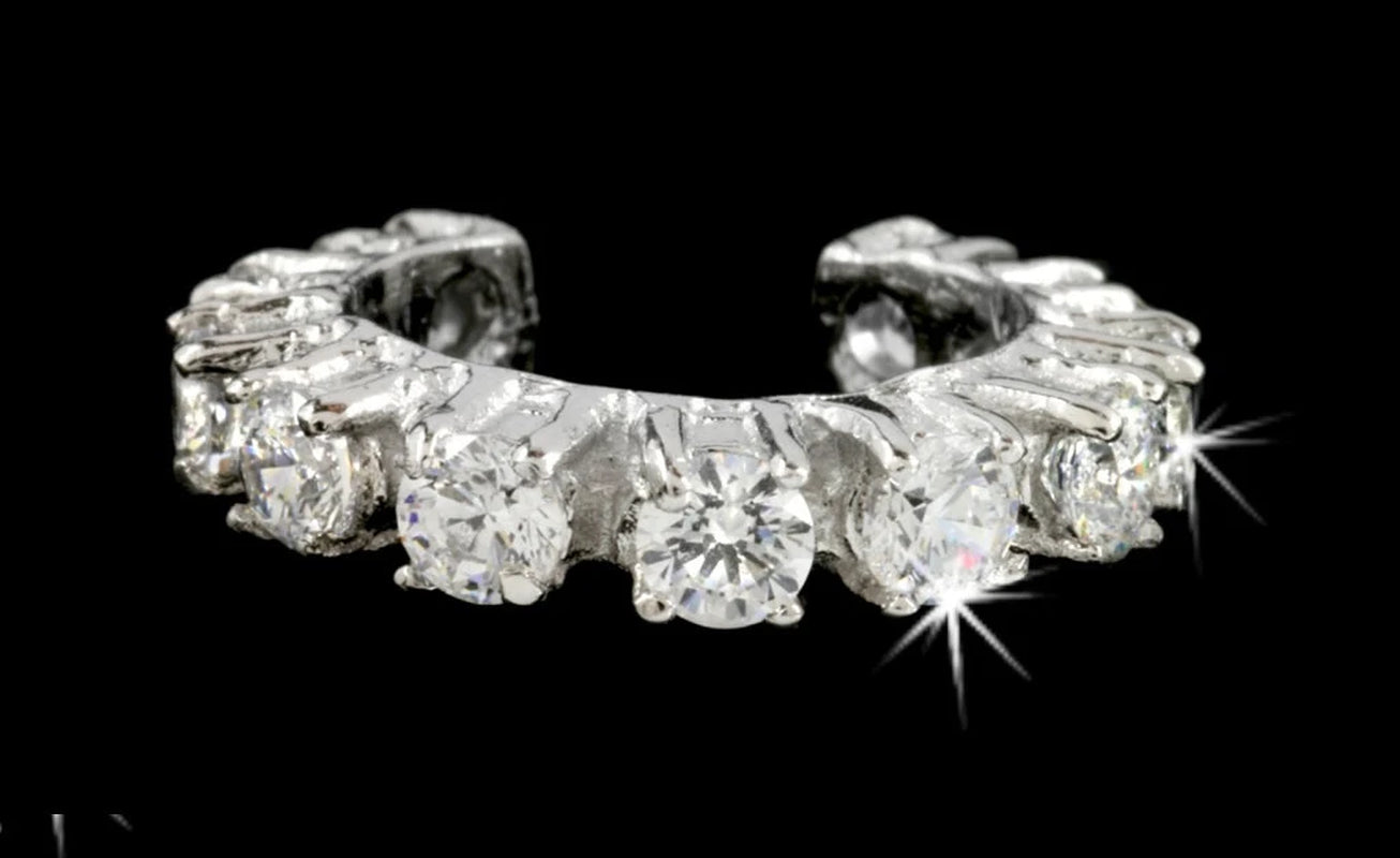 Cubic Zirconia 'Tennis Band' Ear Cuff in Sterling Silver or Gold or Rhodium over Silver