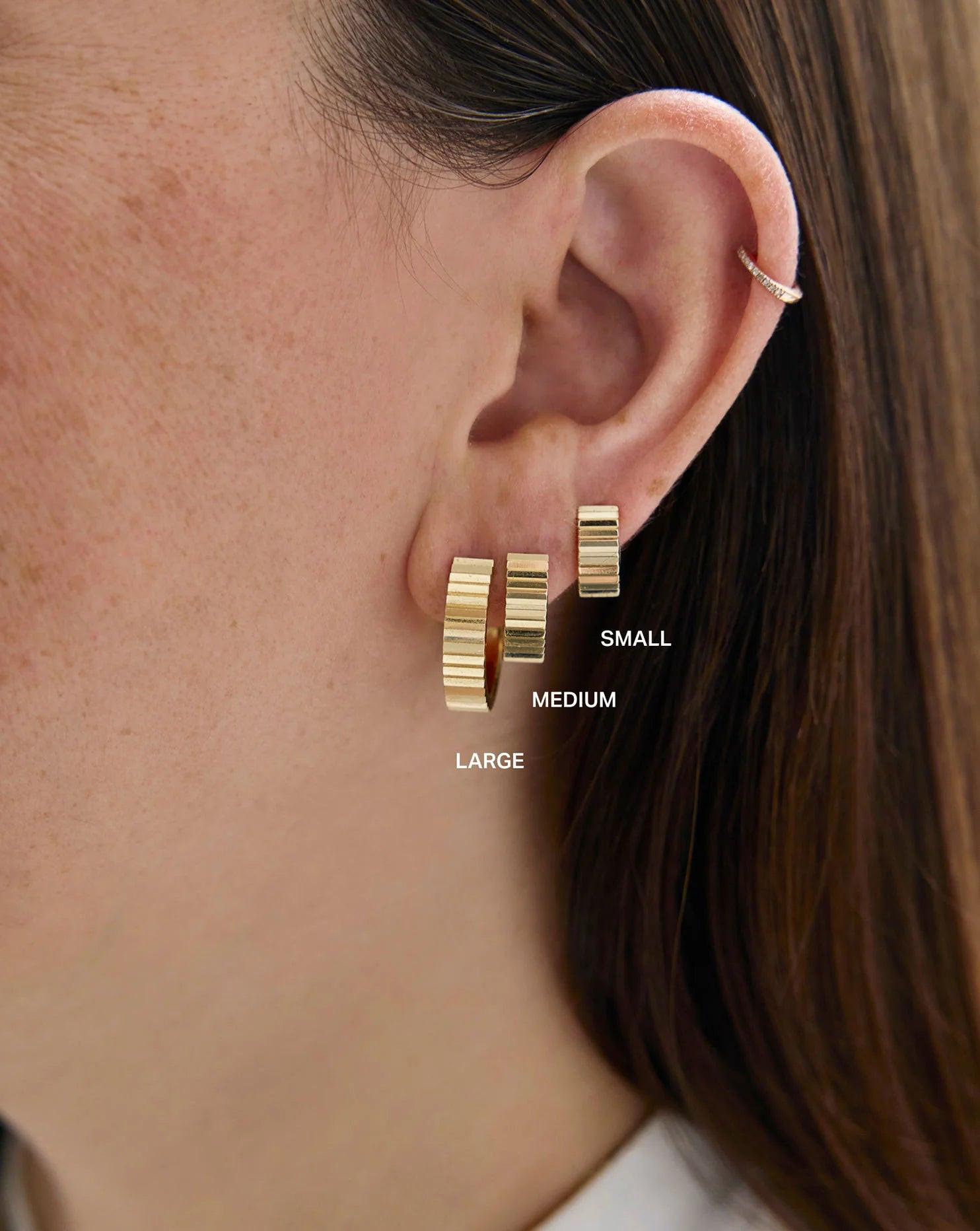 Elegant Wide Gold Fluted Hoop Earrings.