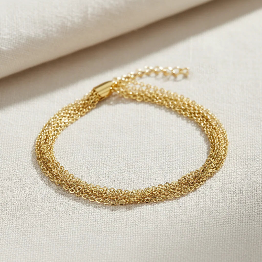 925 Sterling Silver Gold Plated Italian Multi-Row Cable Chain Bracelet, Adjustable 7"-8"