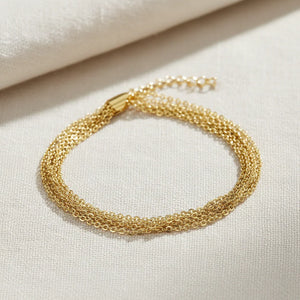 925 Sterling Silver Gold Plated Italian Multi-Row Cable Chain Bracelet, Adjustable 7"-8"